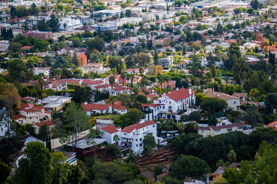 Discover the vibrant residential landscape of Los Angeles, CA from above.